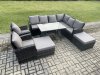 Fimous High Back Outdoor Garden Furniture Set Rattan Corner Sofa Dining Table Set With 2 Armchairs 2 Big Footstool 10 Seater Dark Grey Mixed