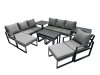 Fimous Outdoor Garden Furniture Set Aluminium Lounge 3 Seat Sofa Oblong Coffee Table Sets with Chair 4 Stools 2 Side Tables Dark Grey