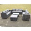 Fimous Outdoor Rattan Garden Furniture Lounge Sofa Set With Oblong Coffee Table With Big Footstool