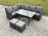 Fimous Wicker Rattan Garden Furniture Corner Sofa Set with Oblong Dining Table 2 Small Footstools 8 Seater Outdoor Rattan Set Dark Grey Mixed