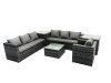 Fimous Outdoor Rattan Garden Furniture Set 7 Seater Patio Lounge Sofa Set with Armchair Square Coffee Table Side Table Dark Grey Mixed