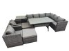 Fimous Rattan Garden Furniture Set Outdoor 10 Seater Patio Dining Corner Sofa Sets with Dining Table 2 Chairs 2 Big Stools Side Table Dark Grey Mixed
