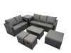 Fimous Outdoor Love Sofa 3 Seater Sofa Coffee Table Set Garden Rattan Furniture Set 8 Seater with Side Table 3 Stools Dark Grey