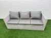 Fimous Patio Garden Furniture Sets with Black Glass Top Dining Table Armchair 3 Seater Sofa 2 Side Tables 2 Small Stool Light Grey
