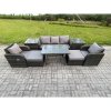 Fimous Outdoor Garden Furniture Sets 8 Pieces Wicker Rattan Furniture Sofa Sets with Rectangular Dining Table 2 Big Footstool 2 Side Tables
