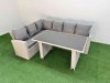 Fimous 6 Seater Wicker Rattan Corner Sofa Sets Outdoor Garden Furniture Sets with Rectangular Dining Table Lounge Sofa Light Grey