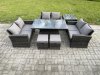 Fimous 7 pieces Outdoor Lounge Sofa Set Wicker PE Rattan Garden Furniture Set with Rising Lifting Table Double Seat Sofa Side Table 2 Small Footstools Dark Grey Mixed