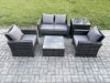 Fimous Outdoor Lounge Sofa Set Wicker PE Rattan Garden Furniture Set with Armchair Square Coffee Table Double Seat Sofa Side Table Dark Grey Mixed