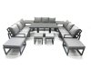 Fimous 13 Seater Garden Sofa Set Aluminium Furniture Rising Dining Tabe Set with 2 Side Tables 4 Footstools Dark Grey