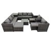 Fimous Garden Rattan Outdoor Furniture Set 11 Seater Patio Corner Sofa Coffee Table with 3 Stool Side Table Dark Grey