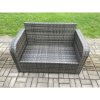 Fimous Patio Rattan Garden Furniture Set with Oblong Rectangular Dining Table 2 Big Footstool 8 Seater Outdoor Lounge Loveseat Sofa Set Dark Grey Mixed