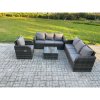 Fimous Outdoor Rattan Garden Furniture Set Conservatory Patio Sofa Coffee Table With Reclining Chair Dark Grey Mixed
