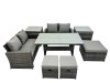 Fimous 7 Seater Wicker PE Rattan Furniture Outdoor Dining Table Double Seat Sofa 2 Side Table 3 Stool Set Dark Grey Mixed