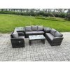 Fimous 6 Seater High Back Rattan Garden Furniture Set with Loveseat Sofa Rectangular Coffee Table 2 Side Tables Indoor Outdoor Patio Lounge Sofa Set Dark Grey Mixed
