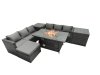 Fimous Rattan Garden Furniture Firepit Dining Set 7 Seater Lounge Sofa Table Set with 2 Side Tables Footstool