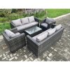 Fimous Wicker PE Rattan Sofa Set Outdoor Patio Garden Furniture with 2 Armchairs Oblong Coffee Table Dark Grey Mixed