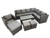 Fimous Outdoor Rattan Oblong Coffee Table Corner Sofa Sets Garden Furniture Set with Chair 3 Stool Dark Grey Mixed