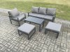 Fimous Aluminium 5 Pieces Garden Furniture Sofa Set with Cushions 6 Seater Outdoor Patio Set with Armchair 2 Big Footstools Dark Grey