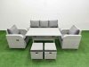 Fimous PE Rattan Garden Furniture Set Reclining Chair Sofa Lounge Sofa Set Rectangular Dining Table 2 Small Stools Light Grey