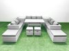 Fimous Rattan Garden Furniture Dining Set 13 Seater Lounge Sofa Dining Table Set with 4 Footstools 2 Side Tables Light Grey Mixed