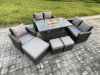 Fimous 8 Seater Rattan Outdoor Garden Furniture Gas Fire Pit Table Sets Gas Heater with Love Sofa Armchair 3 Footstools Dark Mixed Grey