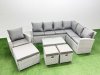 Fimous Garden Outdoor PE Rattan Furniture Set 10 Seater Rattan Garden Sofa Set with 3 Footstools Light Grey Mixed