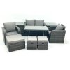 Fimous Outdoor Garden Furniture Set Rattan Sofa Dining Table Set with Reclining Chair 3 Footstool 2 Side Table Dark Grey Mixed