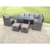 Fimous 9 Seater High Back Rattan Garden Furniture Set Corner Sofa With Black Tempered Glass Dining Table Footstool With Chair