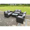 Fimous 6 Seater Dark Grey Mixed High Back Rattan Sofa Set rectangular Coffee Table Garden Furniture Outdoor Patio
