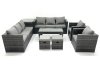 Fimous Rattan Garden Furniture Sofa Set with Coffee table Armchair Side Table 2 Small Footstools Dark Grey Mixed