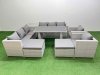 Fimous 10 Seater Wicker PE Rattan Furniture Outdoor Dining Table 3 Seater Sofa Armchair Set with Side Table 2 Big Stools Light Grey