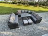 Fimous 11 Seater Wicker Rattan Garden Furniture Set with Rectangular Dining Table Side Table 2 Small Footstools Patio Outdoor Lounge Sofa Set