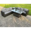 Fimous 6 Seater?Outdoor Rattan Sofa Set Adjustable Rising Lifting Dining Table Side Tea Coffee Table Dark Grey Mixed