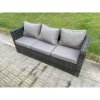Fimous Rattan Garden Furniture Sofa Set Outdoor Adjustable Rising Lifting Dining Table Set with 2 Armchairs 2 Side Tables Dark Grey Mixed