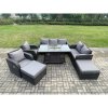 Fimous Garden Patio Furniture Wicker Rattan Gas Fire Pit Table and Sofa Chair set with 2 Big Footstool