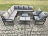 Fimous Aluminium Outdoor Garden Furniture Set Lounge Corner Sofa 2 Pcs Chair Square Coffee Table Sets with 2 Small Footstools Dark Grey