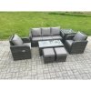 Fimous 7 PC Rattan Garden Furniture Set with Rectangular Coffee Table Side Table 2 Small Footstools Patio Outdoor Rattan Set