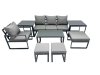 Fimous 7 Seat Outdoor Garden Furniture Set Aluminium Lounge 3 Seat Sofa Oblong Coffee Table Sets with Chair 3 Stools 2 Side Tables Dark Grey