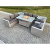 Fimous Light Grey Rattan Fire Pit Garden Furniture Set Gas Heater Burner Lounge Sofa Dining Set 2 Side Coffee Table And Chairs