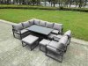 Fimous Aluminium Adjustable Rising Lifting Dining Table Sofa Set 10 Seat Aluminium Garden Furniture Sets with 3 Footstools Chair Dark Grey