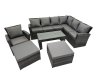 Fimous Rattan Garden Furniture Set 6 Pieces Outdoor Garden Sofa Oblong Coffee Table Set with Chair 2 Big Footstools Dark Grey Mixed
