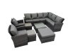 Fimous Rattan Garden Outdoor Furniture Set 11 Seater Garden Sofa Coffee Table Set with 2 Chairs 3 Footstools Dark Grey Mixed