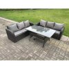 Fimous Dark Grey PE Wicker Rattan Garden Furniture Set Lounge Sofa 3 Seater Sofa Set Outdoor Rectangular Dining Table 6 Seater