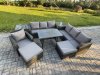 Fimous Wicker 8 Pieces Rattan Garden Furniture Sofa Set with Rectangular Dining Table Armchair 2 Big Footstool 2 Side Table Dark Grey Mixed