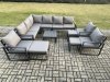 Fimous 12 Seater Outdoor Lounge Corner Sofa Set Aluminum Garden Furniture Sets with Square Coffee Table 3 Chairs 3 Footstools Dark Grey