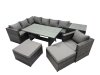 Fimous Outdoor PE Rattan Sofa Set with Dining Table Patio Garden Furniture Sets with Side Table 2 Big Stool Dark Grey Mixed