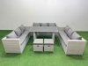 Fimous Patio Outdoor Garden Furniture Sets with Black Glass Top Dining Table 3 Seater Sofa 2 Small Stool Light Grey