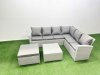 Fimous Garden Outdoor PE Rattan Furniture Set 7 Seater Rattan Garden Sofa Set with Square Coffee Table Light Grey Mixed