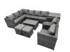 Fimous Outdoor Rattan Rectangular Coffee Table Corner Sofa Sets Garden Furniture Set with 2 Chairs 2 Small Stools Side Table Dark Grey Mixed