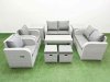 Fimous 8 Seater Outdoor Reclining Chair Love Sofa Set Rattan Garden Furniture Set with Oblong Coffee Table 2 Stools 2 Side Table Light Grey